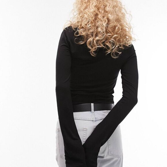 Topshop Clean Slash Neck Long Sleeve Too Black 0-2 NWT - Picture 3 of 6